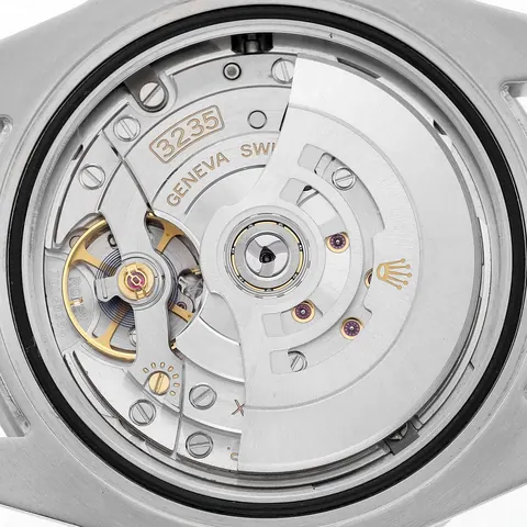Rolex calibre 3235 movement of a Submariner Date 126610LN, seen with the caseback open