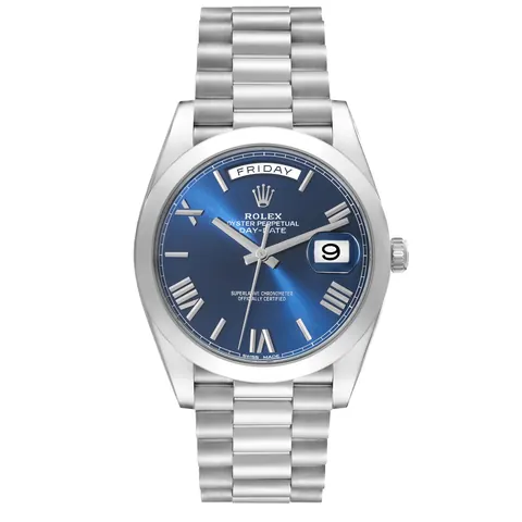 Rolex Day-Date 40 228206 in platinum with blue dial on the President bracelet