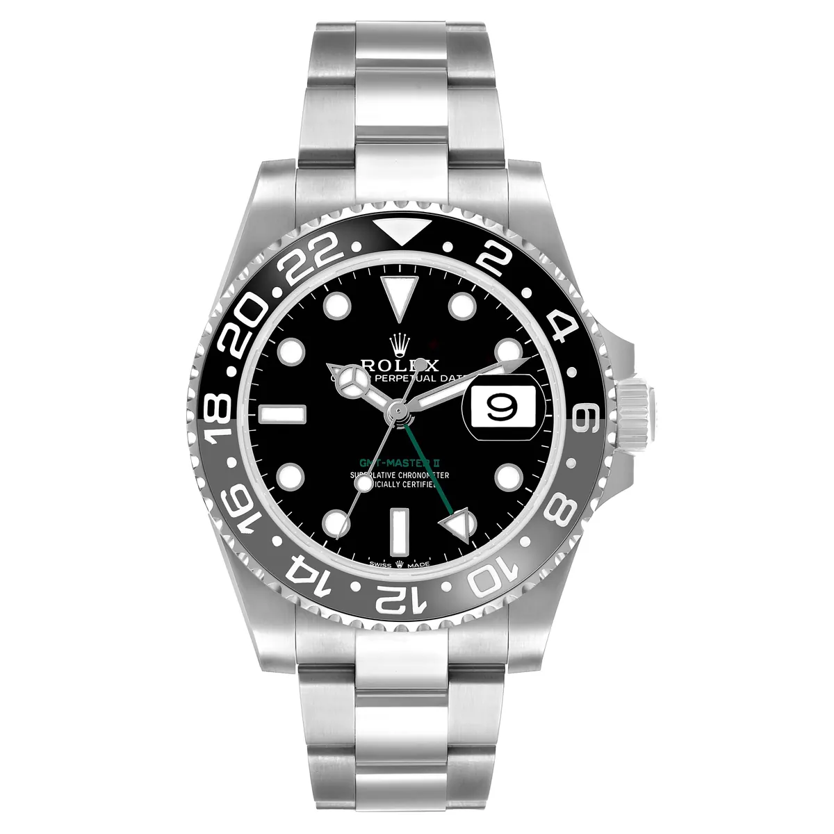 Rolex GMT-Master II 126710GRNR with grey and black 24-hour bezel on a Jubilee bracelet