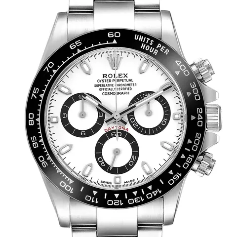 White dial with black subdials of a Rolex Daytona 116500LN "Panda"